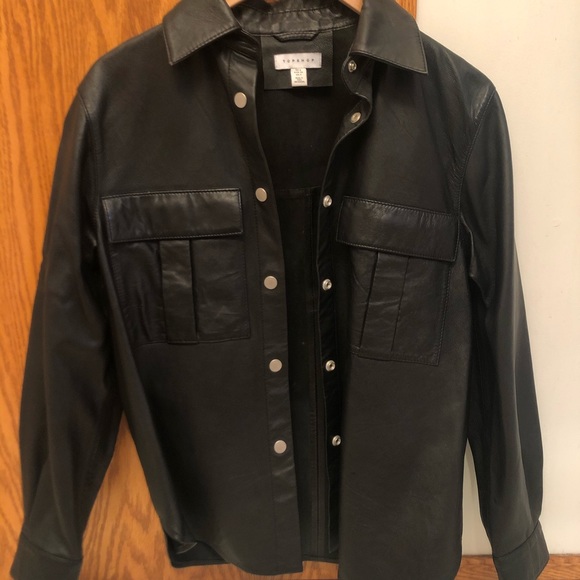 TOPSHOP | Leather Button up shirt jacket - Picture 3 of 8